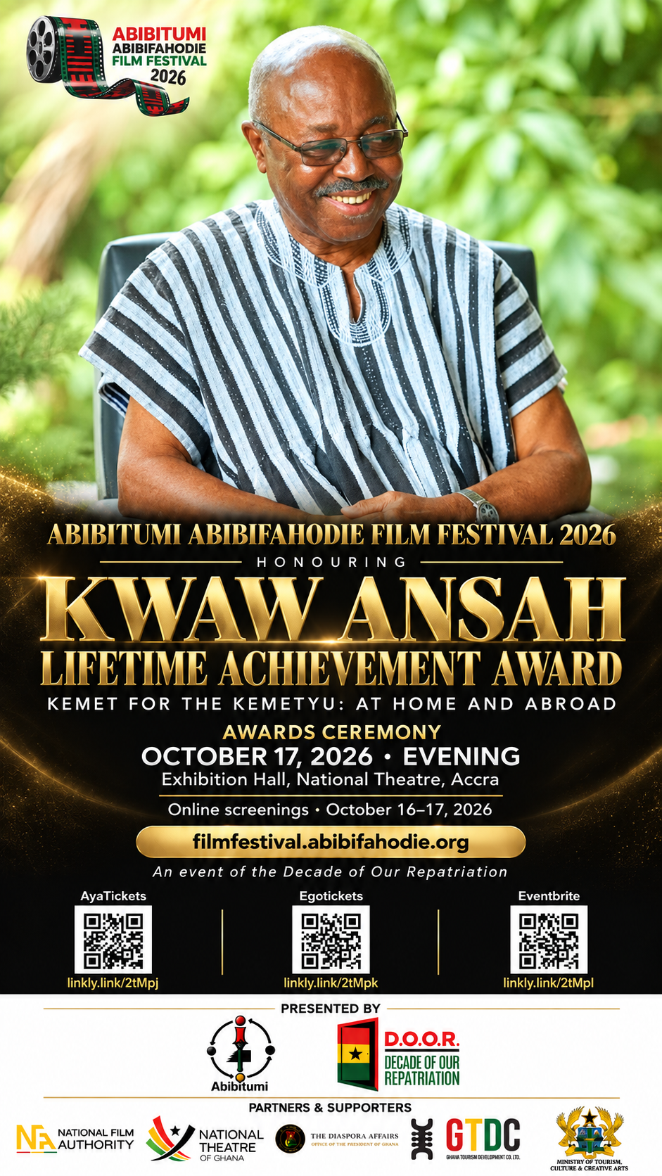Official AAFF 2026 Kwaw Ansah Lifetime Achievement Award event flyer