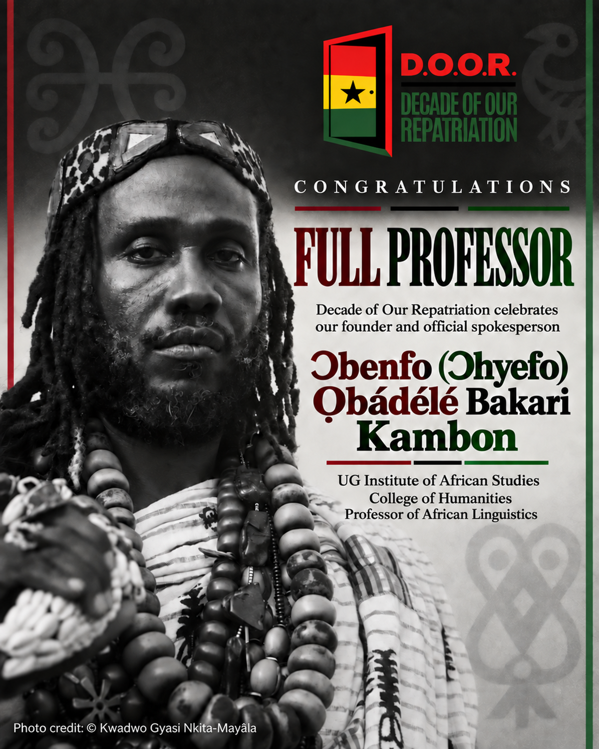 Ɔbenfo Ọbádélé Kambon Promoted to Full Professor of African Linguistics
